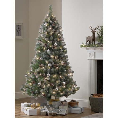 Habitat 6ft Pre-Lit Blue Oscar Christmas Tree with Pine Cones & Snow Opened Box - Picture 8 of 12