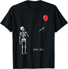 Well Skeleton Holding Balloon Gothic Halloween Unisex Cotton T-Shirt