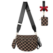 Crossbody Bags for Women Bum Bag Nylon Fashion One Size, Checkered Dark Khaki