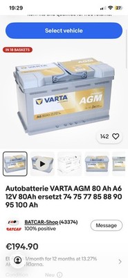 Autobatterie VARTA AGM 80 Ah A6 12V 80Ah ersetzt 74 75 77 85 88 90 95 100 Ah
