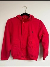 Vintage Nautica Boys Red Hooded Basic Jacket S/8-10 Zip Snap Nylon Long Sleeve