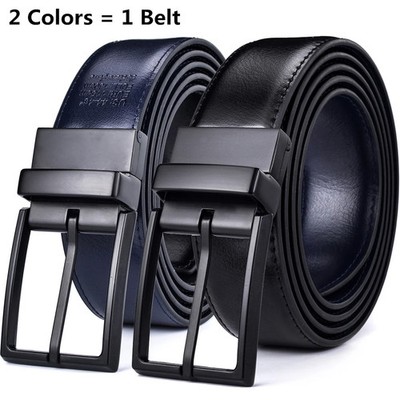 Reversible Belt Genuine Leather Rotating Buckle Men Black Brown Formal Belts