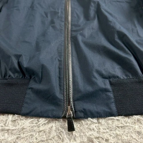Ermenegildo Zegna Navy Leather-Trim Zip Blouson Jacket 50 Lightweight Italy image 5