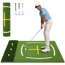5x4ft Dual-Turf Golf Hitting Mat Artificial Turf Practice Mat w/ Standing Guide