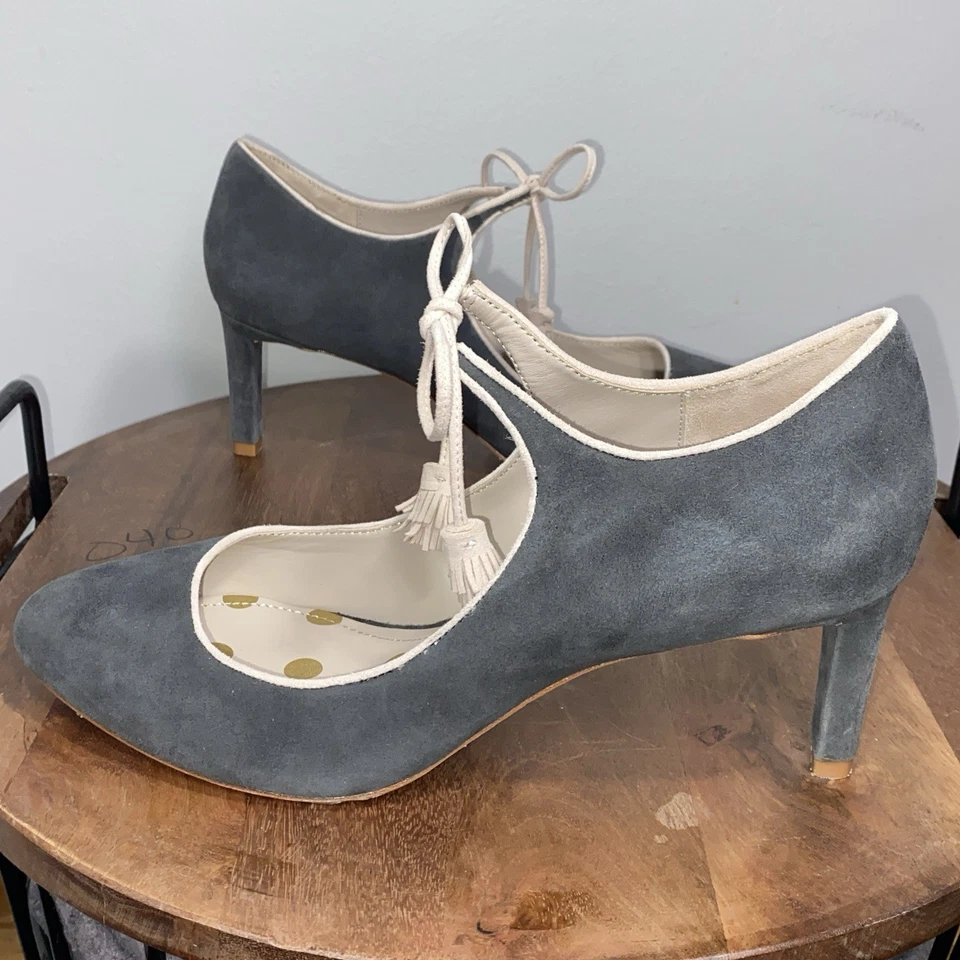 Boden Heels Shoes Women Size 42 US Size 10.5-11 Gray Suede Tassel Tie Mary Jane - Image 3 of 4