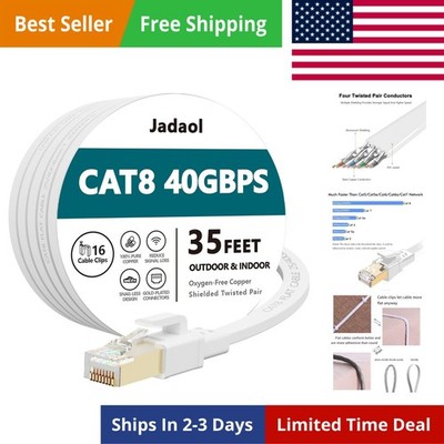 Cat 8 Ethernet Cable 35 ft, 40Gbps 2000MHz Flat RJ45 S/FTP LAN Patch Cable, H...