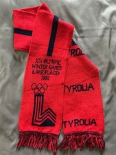 VTG Tyrolia XIII Olympic Winter Games Lake Placid 1980 Fanbanna Scarf Red EXCUSA