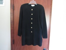 ST JOHN COLLECTION BY MARIE GRAY SANTANA KNIT BLACK HIGH 8" SLIT DRESS LOGO Sz L