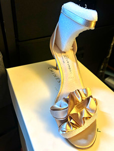 Chinese Laundry Satin Nude Strappy Open Toe Stiletto Heels Buckle Ruffle 7.5
