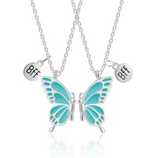 Best Friends BFF Necklace for 2, Half Cute Aesthetic Matching Butterfly Blue Fri
