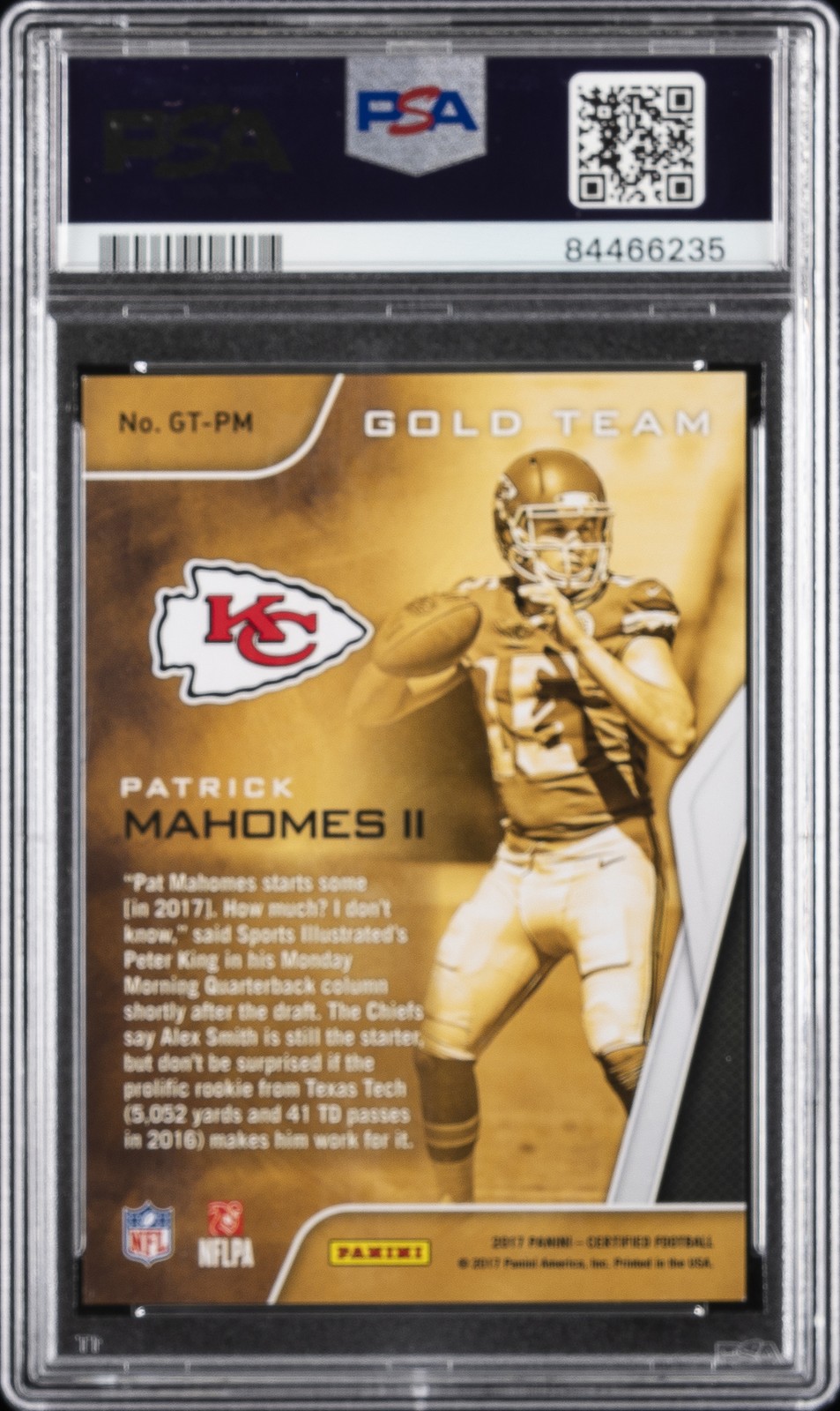 2017 PANINI CERTIFIED GOLD TEAM MIRROR BLUE PATRICK MAHOMES II ROOKIE 6/50 PSA 8 view 2