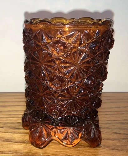Vintage Fenton Amber Glass Votive Sconce Candle Holder-Daisy Button