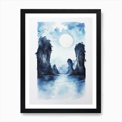 Aquarell von Maya Bay Phi Phi I gerahmtes Wandbild Poster Leinwanddruck Bild