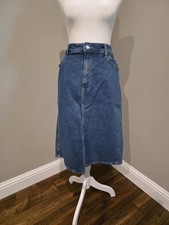 Gap Blue Denim Medium Wash Midi Skirt With Front Slit, Size 16/33