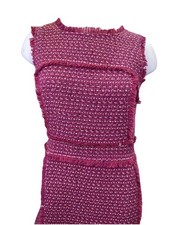 Tory Burch Wmns 6 Sheath Dress Petula Pink Purple Tweed Sleeveless Fringe