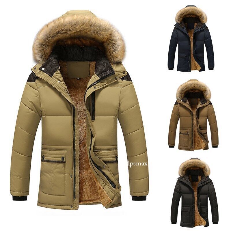 ALTRA Cappotto uomo caldo pile giacca collo pelliccia spesso invernale outwear imbottito cappuccio parka