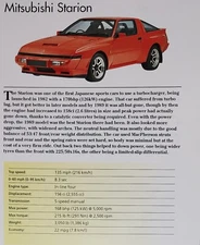 Mitsubishi Starion Car Picture Out of Print Spec Article Sheet Wall Art Decor