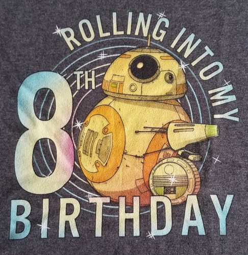 Boys Youth Size Large Star Wars BB-8 Shirt Rolling into my 8th Birthday EUC