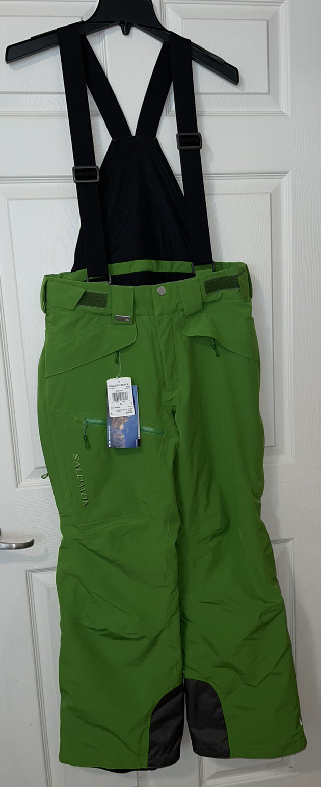 Salomon pantaloni bavaglino chill out piccoli normali pantaloni da sci da uomo verde inverno nuovi