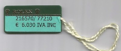 Vintage Rolex Grün Hang Tag Stempel 216570/77210 Oyster Swimpruf Tag Showcase