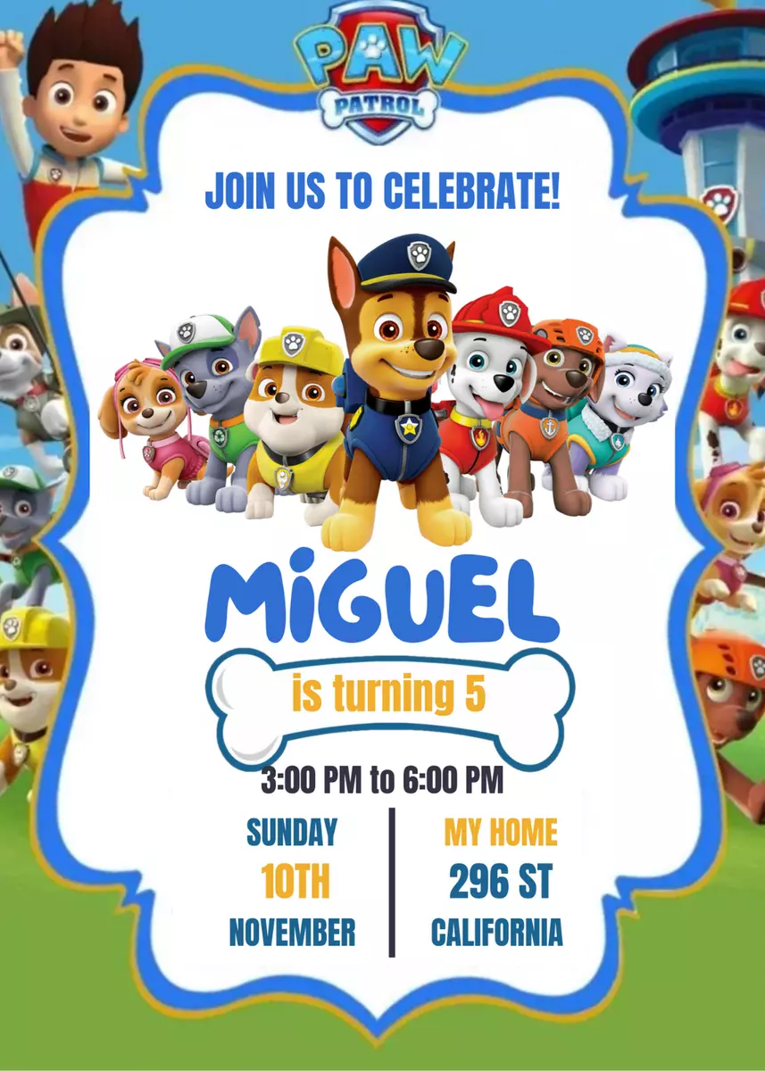 EDITABLE Paw Patrol Birthday Invitation, Editable Template