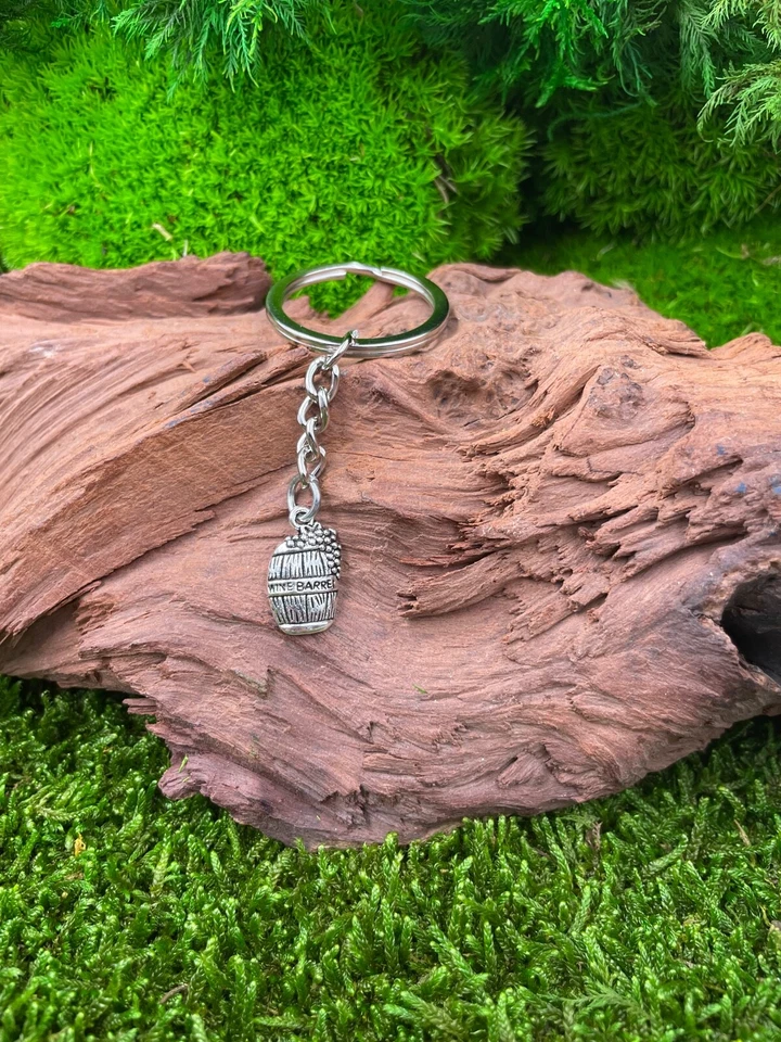 Portachiavi Barile In Legno Barile Argento Metallo Charm - Immagine 2 di 4