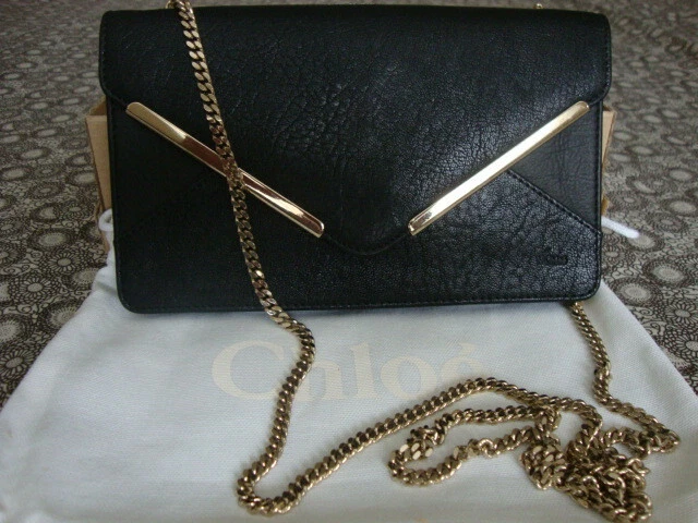 Chloe pebbled leather envelope clutch handbag with chain