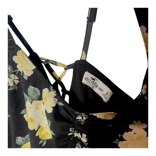 Hollister Black Yellow Floral Lace-Up Romper – Size Petite Small Adjustable Stra - Picture 5 of 5