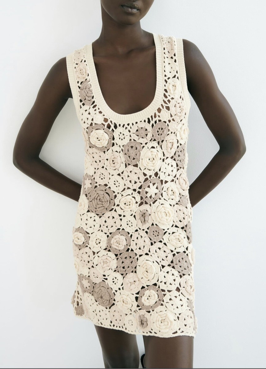 zara crochet dress limited edition ZARA WOMAN NWT SALE ECRU CROCHET KNIT DRESS LIMITED EDITION ALL SIZES 1957/005