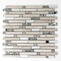 Glasmosaik Naturstein StäBchen Mosaik Fliese Edelstahl Silber Hellbeige Grauweiß
