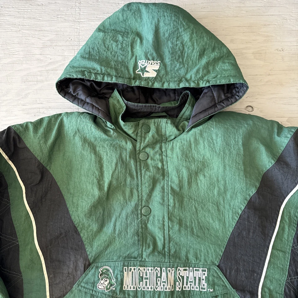 Chaqueta Pullover con Capucha Vintage Años 90 NCAA Michigan State Spartans 1/2 Cremallera Talla XL Foto 4 de 4