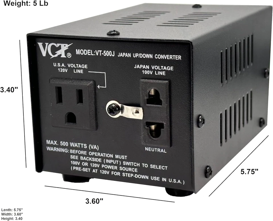 VCT VT-500J - Japanese Step Up/Down Voltage Transformer Converts Japan 100 Volts - Image 3 of 4