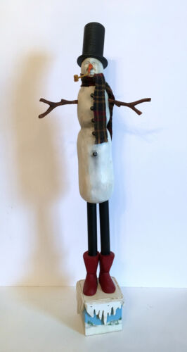 VINTAGE PRIMITIVE FOLK ART "SNOWMAN WITH SCARF". HAND CARVED. CRATE PROSPECTS. - Picture 5 of 11