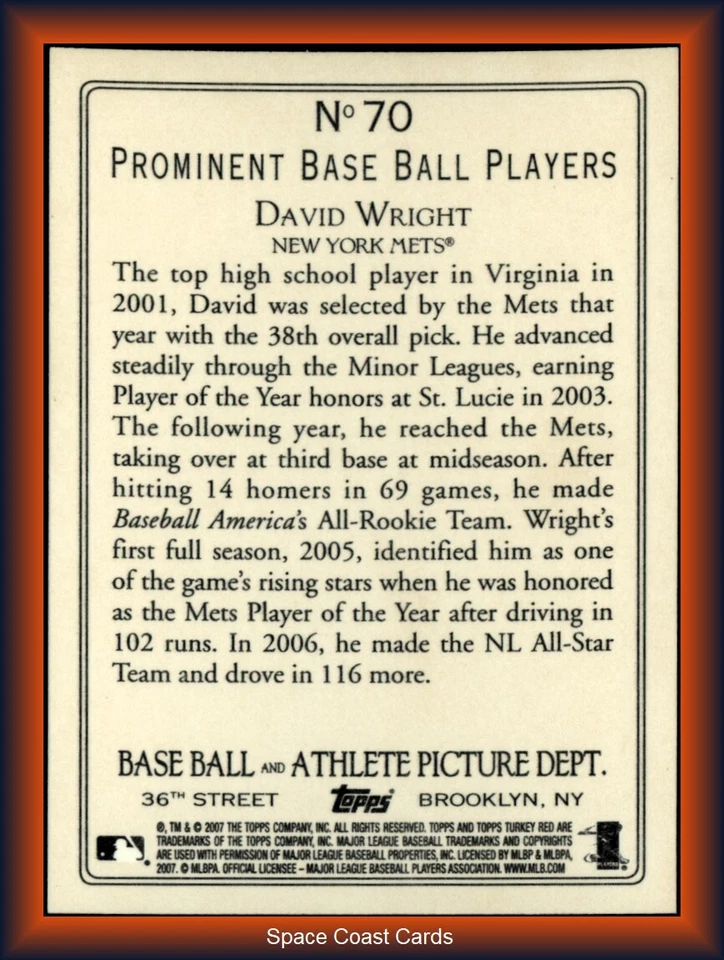 David Wright (Mets) - 2007 Topps Turkey Red #70 - Image 2 of 2