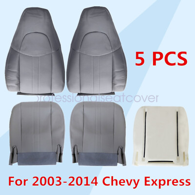 Soillar Front Seat Cover Set For Chevy Express & GMC Savana 2003-2014 – Light Pewter Gray Microfiber Leather – 5 Pieces-1200385