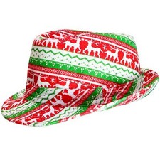 Ugly Sweater Fedora Hat - Funny Christmas Holiday Red and Green Ugly Sweater