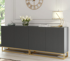 200cm Modular Dark Grey Sideboard | Fluted Doors | Gold Legs | Storage Cabinet
