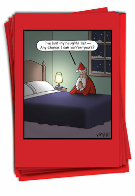 B2487XSG Set of 12 Lost Naughty List Unique Funny Christmas Cards /Envelopes