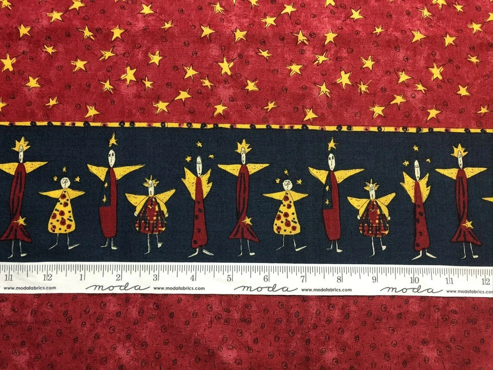 Angel Border Print Fabric Sandy Garvais for Moda Red Blue Yellow OOP 1 YD - Image 2 of 2