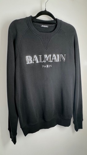 Like New Balmain Silver Foil 3D Logo Mens Black Sweatshirt Jumper Pullover S - Picture 2 of 7