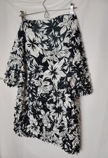 Vintage FC Womens Top Scunch Crinkle Black White Flowers Flower Tropical 2X