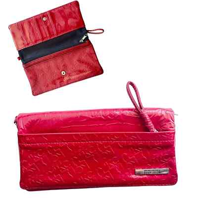 Kenneth Cole Reaction Women's Patent LEATHER WALLET Red Zip Snap Clutch  Purse