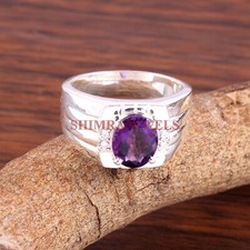 Anello In Argento Sterling 925 Con Gemma Naturale Di Ametista Per Uomo #202