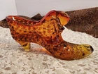 Vintage Fenton Hobnail Amberina Cat Head Art Glass Shoe