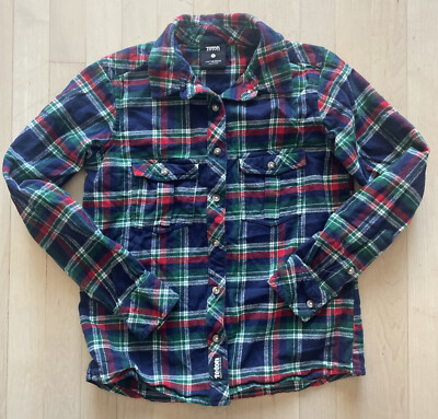 Teton Gravity Research Kids Small Boys Flannel Plaid Blue Red Button Up Cotton