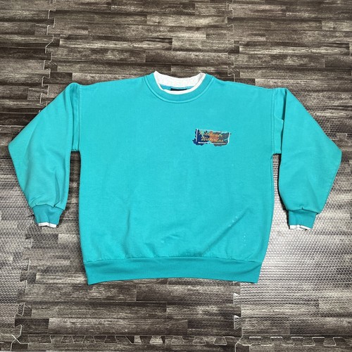 Vintage 90s Kitchener Waterloo Crewneck Sweatshirt Teal Embroidered Med VTG