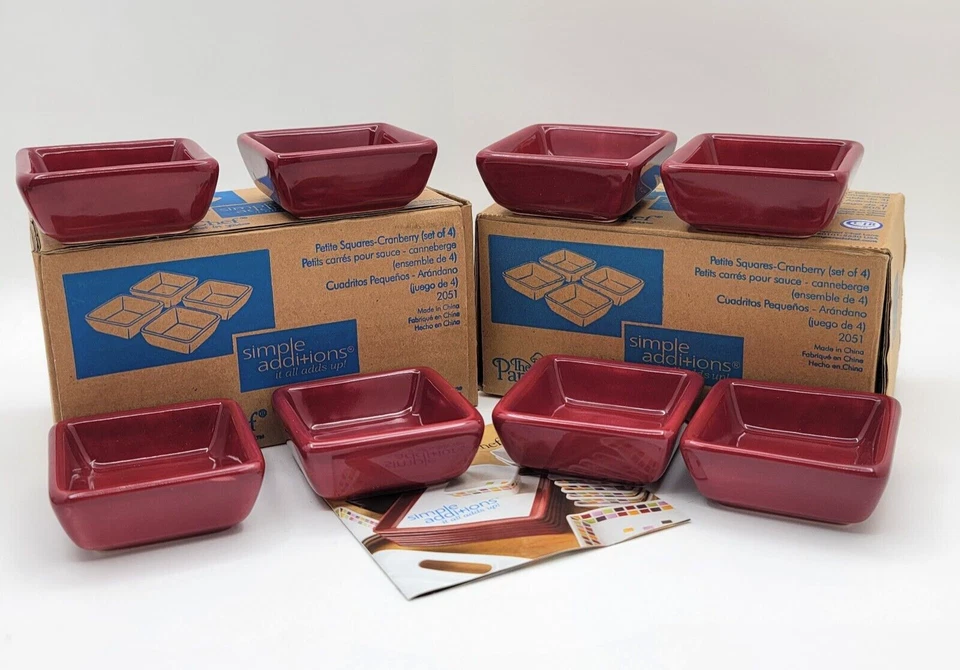 8-New Pampered Chef Dipping Bowls/Simple Additions Petite Squares in Cranberry - Image 2 of 4
