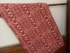 New Primitive Colonial CREAM RED COVERLET THROW Woven Tablecloth or Blanket