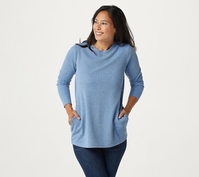Susan Graver Weekend Waffle Knit Tunic with Pockets Faded Chambray Small A383189