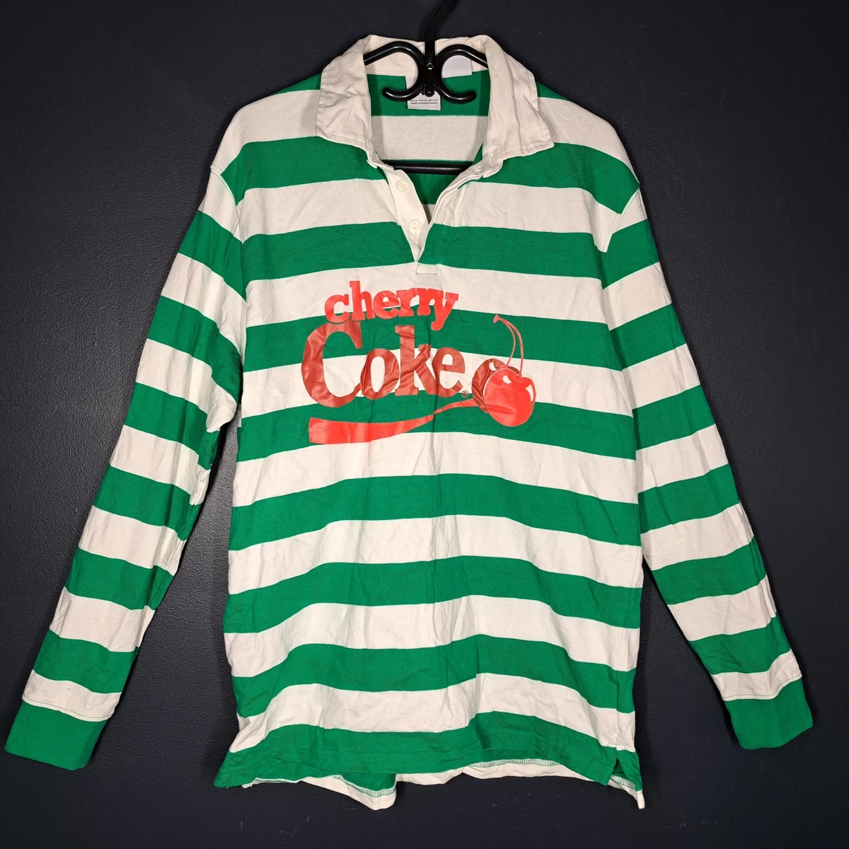 Zara Men s Cherry Coke Coca Cola Company Striped Long Sleeve Polo